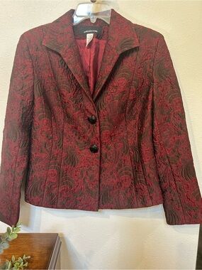 Jones New York Wine Patterned Tailored Blazer